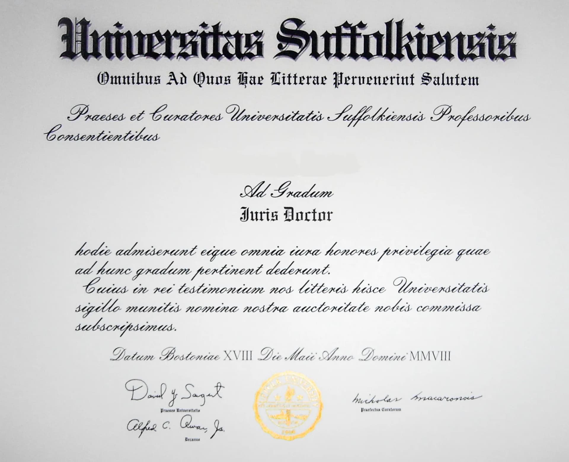 Documento legale - diploma universitario in legge